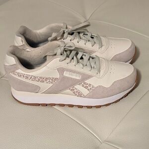 Reebok Women's Sneakers in White and Gray with Leopard Accents